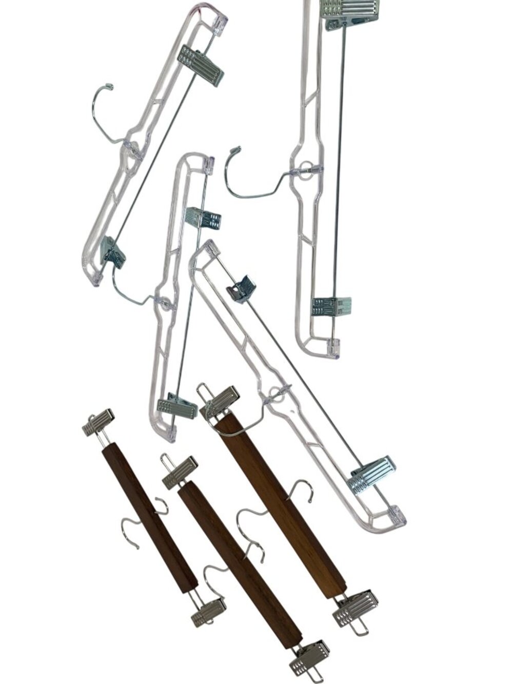 Lot of 7 Pant Hangers 3 wooden 4 plastic
